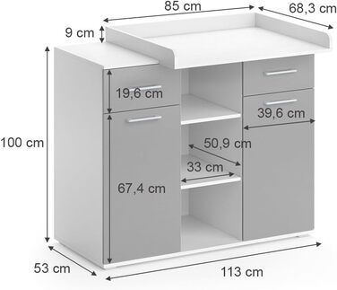 Комод-гойдалка Vicco Leonie з люлькою, білий, 113 x 100 см (сірий)