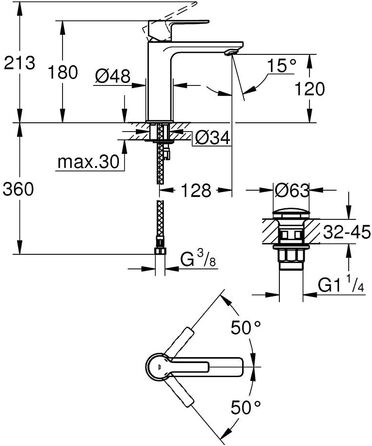 Змішувач для ванної кімнати Grohe Lineare, водозберігаючий, хром, S-Size, 18 см