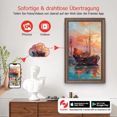 Цифровий фоторамка Frameo 10.1 дюйма з Wi-Fi, сенсорний IPS екран HD 1280*800, 32GB пам'яті, автоповорот, підтримка Frameo App для зручного обміну фото та відео, корпус з дерева (15.6 дюймів)