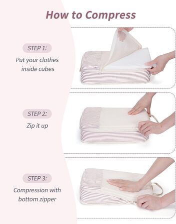 Набір органайзерів для валізи та рюкзака Narwey, 6 шт, компресійні пакувальні куби для подорожей (Рожеві смужки)