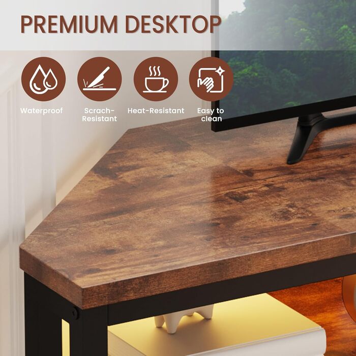 Тумба під телевізор Dripex з LED-підсвіткою, кутовий ТВ-шафка, колір коричневий, 106x45.5x36 см