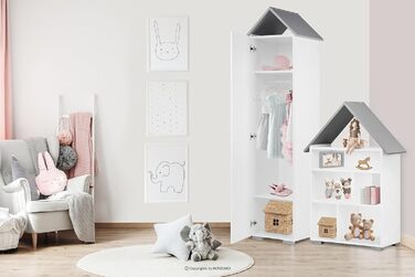 Меблі для дитячої кімнати 190,5x47,5x46см - Дитячі меблі - Шафа-купе для дитячої кімнати - Предмет меблів у формі будиночка - Етажерка для дівчаток і хлопчиків - Рожевий (сірий)