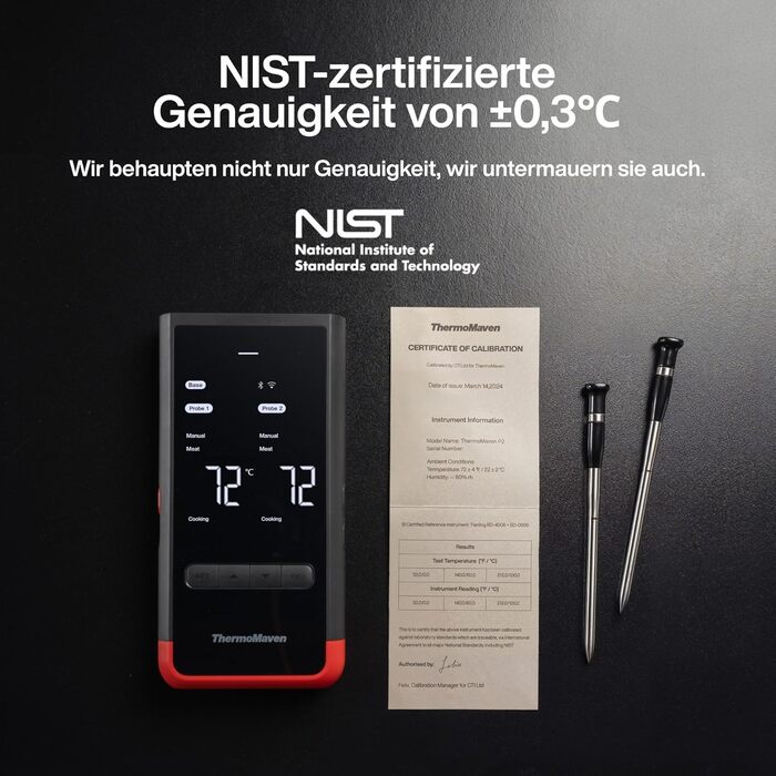 ThermoMaven P2 Розумний термометр для м'яса бездротовий – Bluetooth 5.3, 2 зонди, 6 сенсорів, Wi-Fi моніторинг, IPX8 водонепроникність, для гриля, духовки, кухні, фритюрниці