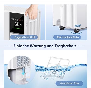 Електричний осушувач повітря Fwoueot 16L/24h для дому: осушувач з компресором, 16л/24г, для приміщень до 45м², автоматичне відтанення, 3 режими, таймер 24г, великий бак 2л, з колесами, для спальні