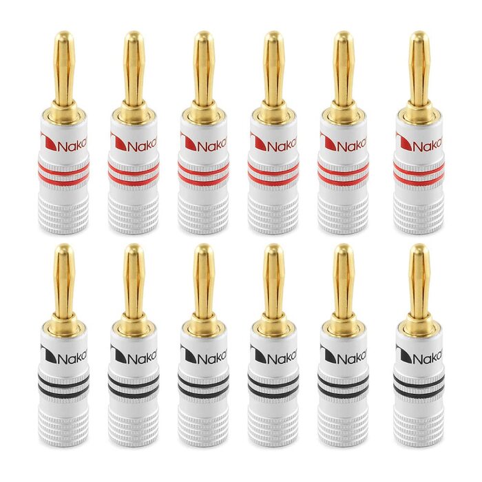 Заглушки-бананки Nakamichi 24K Gold 4мм для колонок, 12-18 AWG, 10 шт. (5 пар)