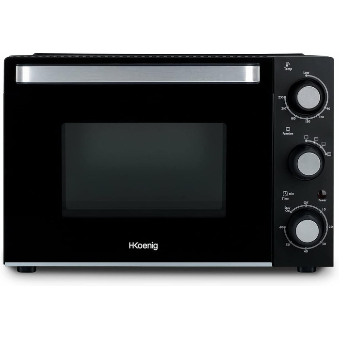 Міні-піч H.Koenig FO42, 42л, 230°C, 5 режимів, таймер 90хв, конвекція, гриль, з щипцями, крихтозбірник, поворотний насадка, 2000W