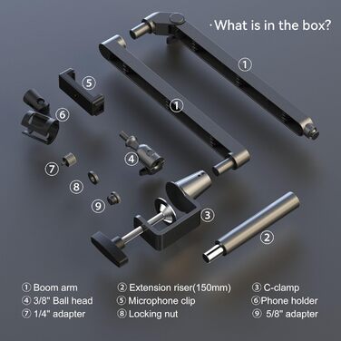 Мікрофонний стійкий кронштейн з металевим тримачем 15 см, для подкастів, стрімінгу, геймінгу (чорний)