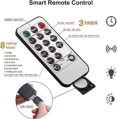 Гірлянда світлодіодна Gresonic 40м, 300 LED, тепле біле світло, для дому та саду, 8 режимів, диммування, з живленням від мережі