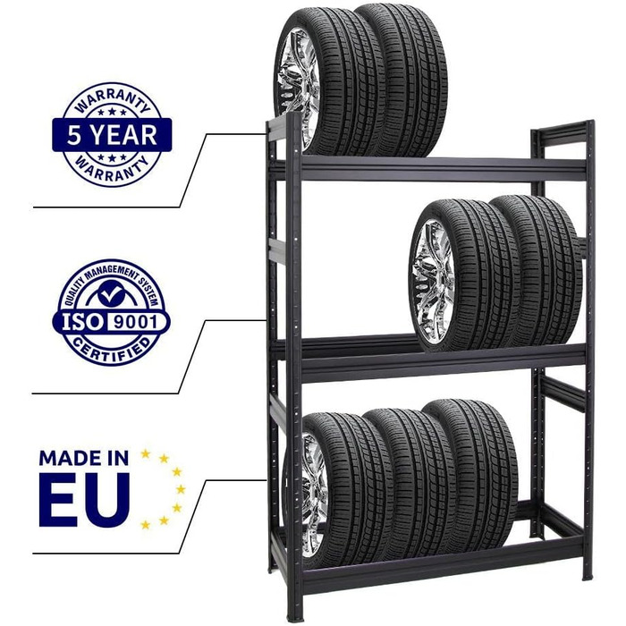 Стойка для шин PROREGAL Mega Deal (2 шт.) 180x120x50 см, чорна. Макс. навантаження 150 кг, до 24 шин