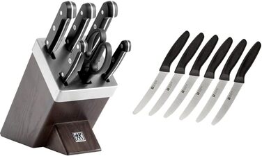 Набір ножів ZWILLING Gourmet 7-тг. та 6-тг. з бруском, нержавіюча сталь, Twin Grip, чорно-коричневі ручки