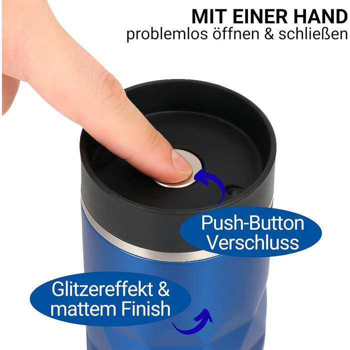 Термокружка Elasto з нержавіючої сталі, 450 мл, з індивідуальною гравіюванням, витримана, з ізоляцією, блакитна