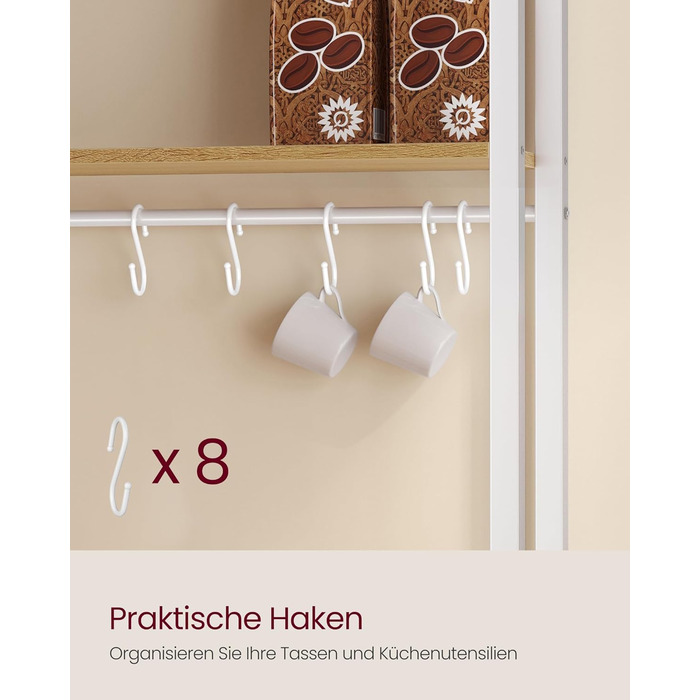 Стелаж кухонний VASAGLE з розетками, шафка, робоча поверхня 90 см, 8 гачків, 40 x 60 x 170 см, вінтажний колір, KKS058K02