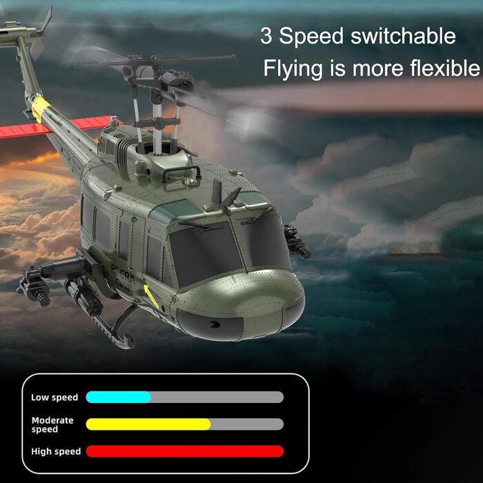 RC Гелікоптер ERA C032 UH-1 Huey, 1/48, 2.4G 6CH, Стабілізатор, Утримання висоти, Зелений