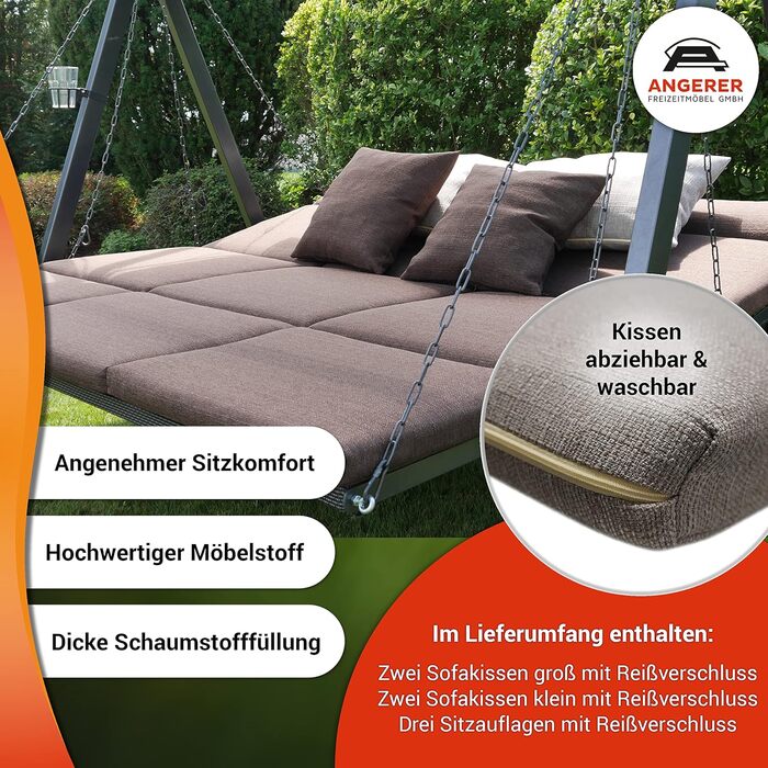 Гойдалка Анґерер Голлівуд Лаунж Смарт – зручна гойдалка для сидіння, відпочинку та сну, з функцією ліжка, легка збірка, Made in Germany, преміум-якість, бежева тканина