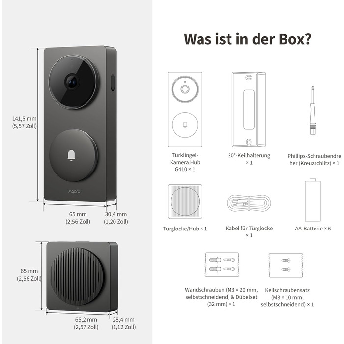 Aqara Smart Doorbell Camera G410 з дзвінком, 2K, відеоспостереження, 2-сторонній аудіо, Matter Hub, Wi-Fi, сірий