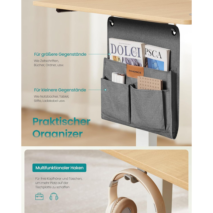 SONGMICS Стол письменний з регулюванням висоти, електричний, з пам'яттю 4 положень, vintage brown-matte black, LSD026X01