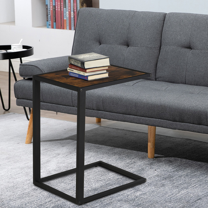 Журнальний столик HOMCOM C-Shape Журнальний столик Стіл Металевий МДФ Rustic-Brown 40,6 x 50,8 x 64,2 см для вітальні