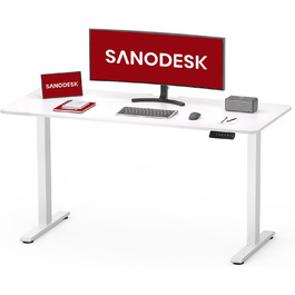 Регульований стіл Sanodesk 110x60 см з суцільною стільницею – компактний стоячий стіл для маленьких приміщень, ергономічний та стильний, білий