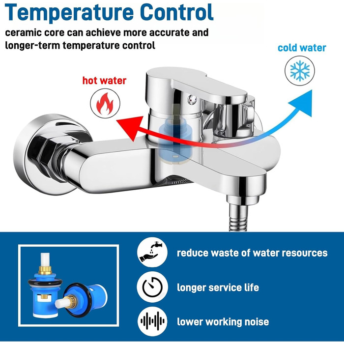 Змішувач для ванни та душу з підключенням 1/2 дюйма, накладний, з виходом для душу та наповнення ванни, хром