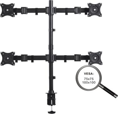 Кріплення для монітора PureMounts для 4 моніторів, 17-32 дюйми, до 8 кг, VESA 75/100, 360° оберт, регулювання висоти та нахилу, чорний