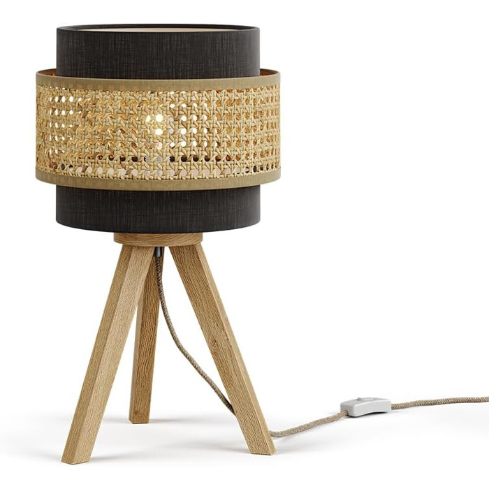 Настільна лампа Vicco Morten з ротангу та чорного кольору, 26 x 45 см, з підставкою