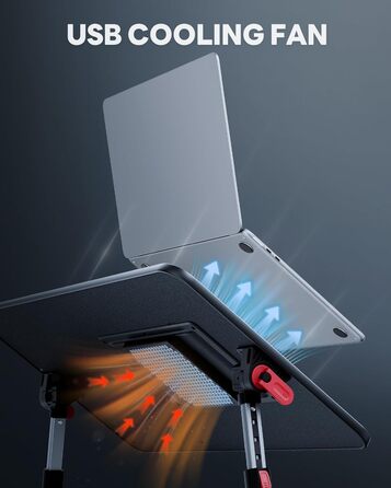 Столик для ноутбука з USB та вентилятором SAIJI, регульований підставка для лаптопа, столик для софи, ліжка, підлоги (52*30 см, чорний)