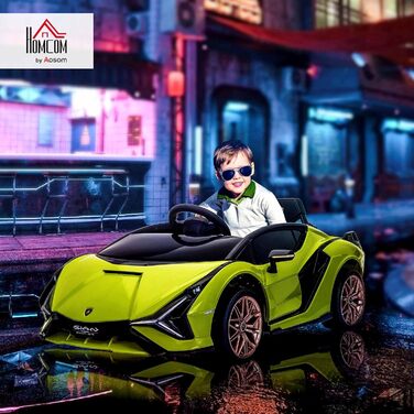 Електромобіль для дітей Lamborghini SIAN 12V, з пультом, музика, світло, металевий, зелений, 108x62x40 см, 37-60 місяців, HOMCOM