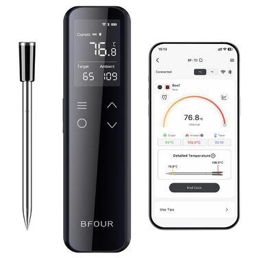 Термометр для гриля та м'яса з Wi-Fi та Bluetooth BFOUR: 6 датчиків, IP67, 2600mAh, керування через додаток