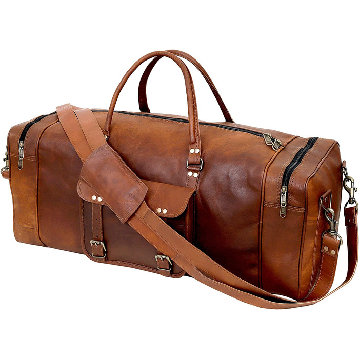 Велика чоловіча шкіряна сумка, 81,3 см, для подорожей, вихідних, подорожей, ночівлі, коричнева сумка для перенесення, 81,28 см