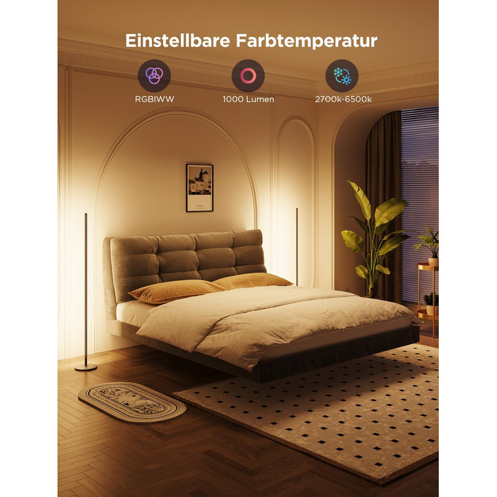 Govee RGBIC LED Торшер WiFi, Димування, Alexa/Matter, 16 млн кольорів, 85 режимів, Музичний режим, DIY, Чорний