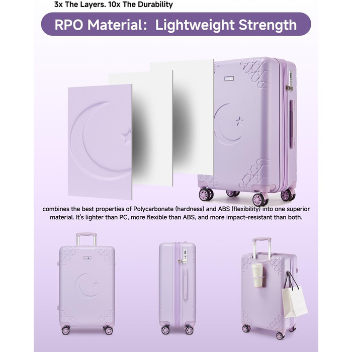 Набір валіз Sea Choice 3 шт. з жорстким корпусом, розширюваний, з TSA замком (фіолетовий)