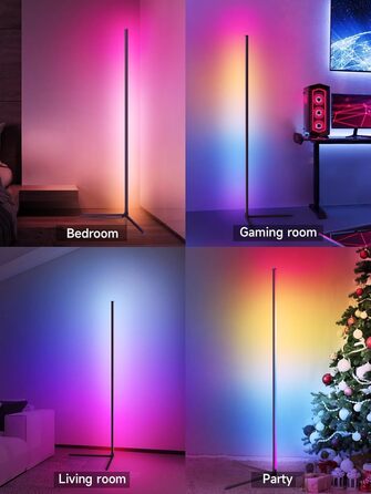 LED торшер у вітальню RGB кутовий, димується з пультом та додатком, синхронізація з музикою, DIY-режим, таймер - чорний