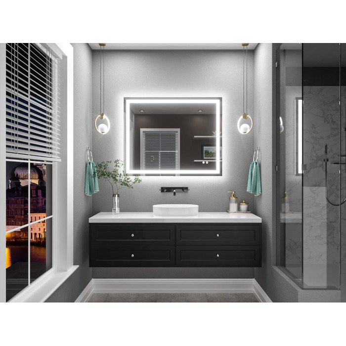 Дзеркало для ванної кімнати TETOTE з підсвічуванням 90x90 см, без рами, LED, сенсорне управління, 3 кольори, регулювання яскравості, функція пам'яті