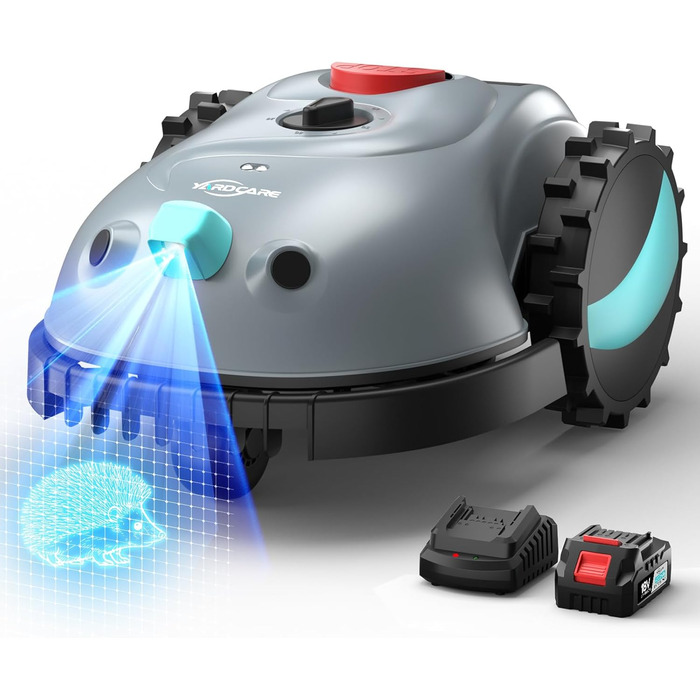 Робот-газонокосилка V100 без обмежувального кабелю з камерою, уникнення перешкод, навігація Vision, акумулятор 4 Ah, 150㎡, запасні леза, спіральне косіння, сірий колір