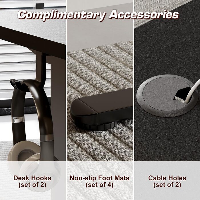 Електричний регульований стіл Airfish з USB-C зарядкою, керуванням кабелів та 3 рівнями пам'яті (білий, чорний), 180 x 80 см