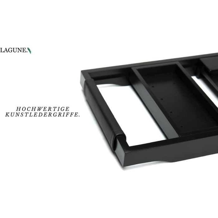 Підставка для ванни Lagune Premium з бамбука (чорна) з шкіряними ручками, для свічок, келихів, книг, планшетів, iPad та телефонів