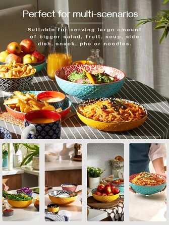 Салатник DOWAN 2000 мл, 2 шт., Ø24.1 см, порцеляновий, для пасти, мікрохвильовий, посудомийна машина, штабельований, різнокольоровий