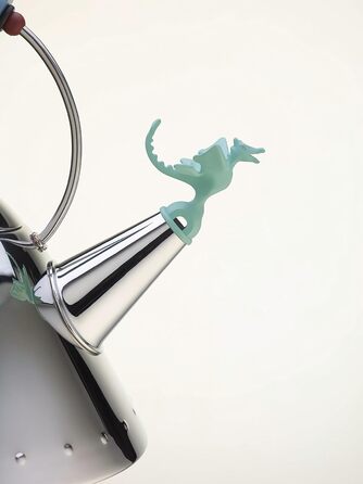 Чайник Alessi Rex Tea 9093REX - нержавіюча сталь 18/10, полірована, з ручкою та мідним свистком у формі доісторичної рептилії (блакитний, зелений)