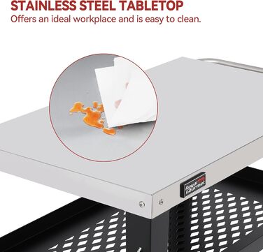 Столик Royal Gourmet PC3404S на коліщатках з контейнером для сміття, для вулиці, саду, тераси, грилю, кухні, візок для приготування їжі, 76,2 x 48,3 см, стільниця з нержавіючої сталі, сріблястий