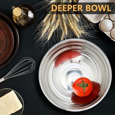 Набір місок для перемішування Hunnycook, 7 шт., нержавіюча сталь, з кришкою, для салатів, миття в посудомийній машині, 5L, 4.5L, 4L, 2.4L, 1.7L, 1.25L, 0.8L, сріблястий