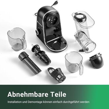 Електричний соковитискач AOBOSI Slow Juicer з 2 швидкостями - для овочів та фруктів, з 8-ступеневою шнековою системою, щіткою для очищення та 2 чашами, функція реверсу