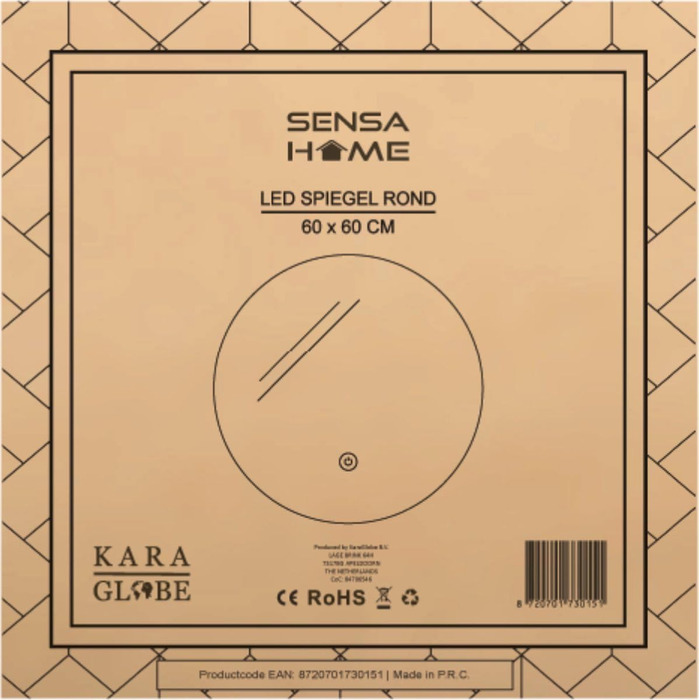 Дзеркало для ванної кімнати SensaHome кругле з LED-підсвічуванням, регульоване, 70 см (60x60 см)