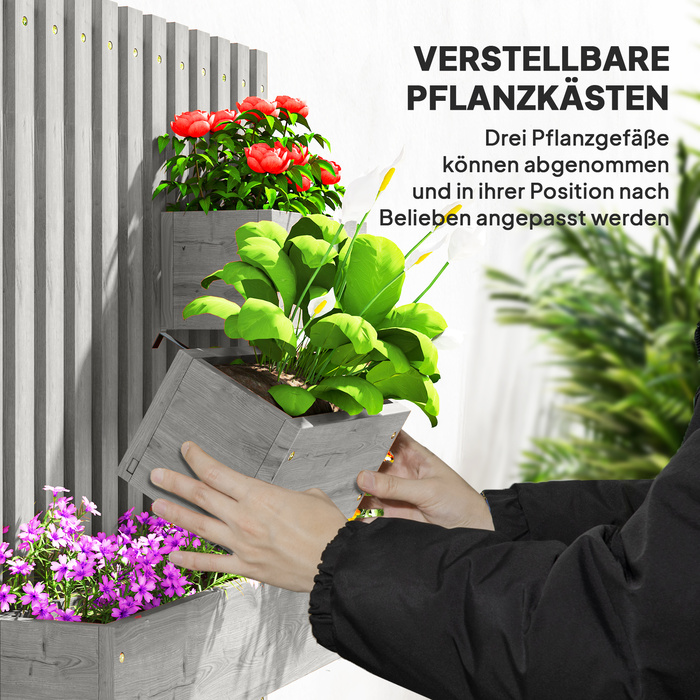 Набір квіткових ящиків для кріплення на стіну, з можливістю вільного розміщення, масивна деревина, 60 x 16 x 80 см