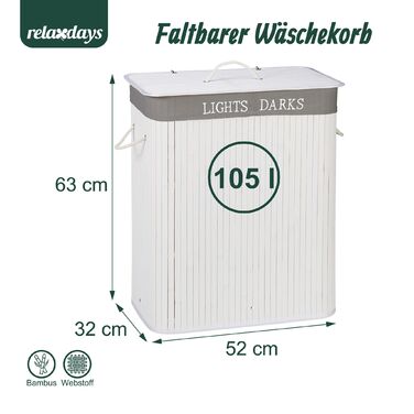 Кошик для білизни Relaxdays з бамбука з 2 відділеннями