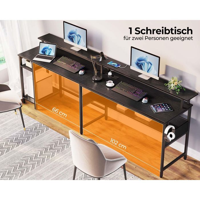 Роланстар Стіл ігровий L-подібний з LED та розеткою, 137 x 108 см, комп'ютерний стіл з підставкою для монітора та місцем для зберігання, реверсивний кутовий стіл для офісу, домашнього офісу (Білий) (Чорний)