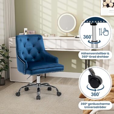 Крісло офісне Fiximaster з велюру, поворотне, з роликами, регульоване по висоті, для макіяжу, з золотими ніжками, сучасне, для офісу, спальні або туалетного столика, до 135 кг (Блакитне)
