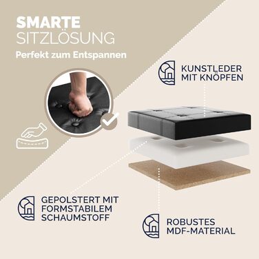 Пуф Casaria® з місцем для зберігання, білий, складний, з кришкою, штучна шкіра, м'який, 38x38 см, для спальні, вітальні, передпокою, білий (2, чорний)