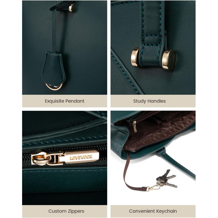 LOVEVOOK Сумка для жінок велика, шопер для ноутбука, сумка для роботи, офісна сумка, з PU шкіри, на плечі, для навчання, тоут-сумка для роботи, бізнесу, університету (15,6 дюймів, темно-зелений)