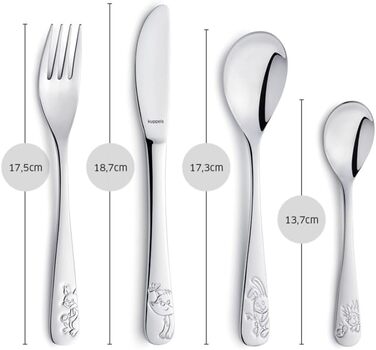 Набір дитячого посуду Kinderbesteck Set 4-teilig з персоналізацією - іменна гравіювання на ніж, виделку, ложку та чайну ложку. Ідеальний подарунок на народження, хрещення, день народження (тематика: лісові друзі)