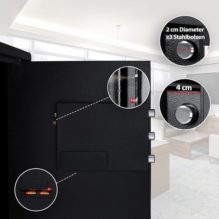 KESSER® Електронний сейф | 38x30x30 см | з батарейним відсіком | Вбудоване освітлення | Настінний/підлоговий сейф | Чорний